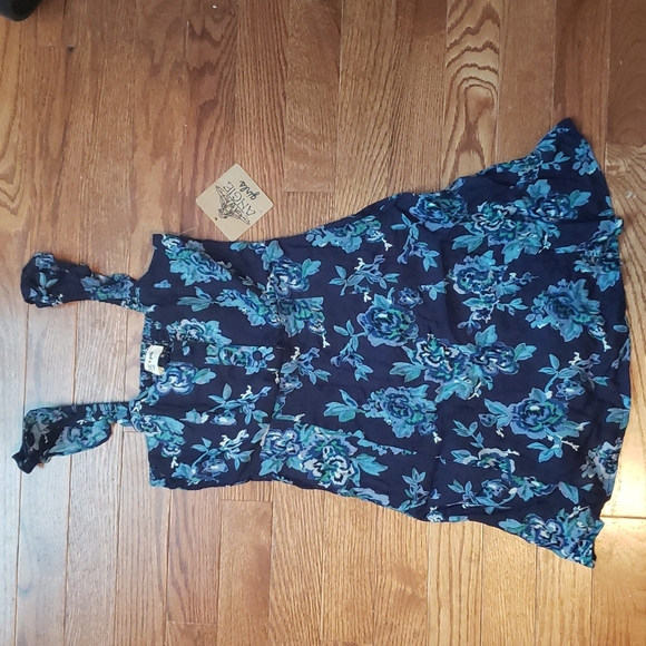 Floral Ruffle Sleeve Strap Dress Girls Blue Casual - Picture 4 of 8